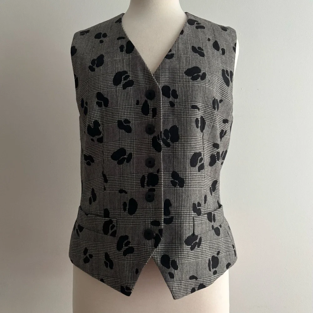 Vintage 90s ESCADA Silk and Wool Houndstooth Check Vest Waistcoat 38 - Picture 3 of 11